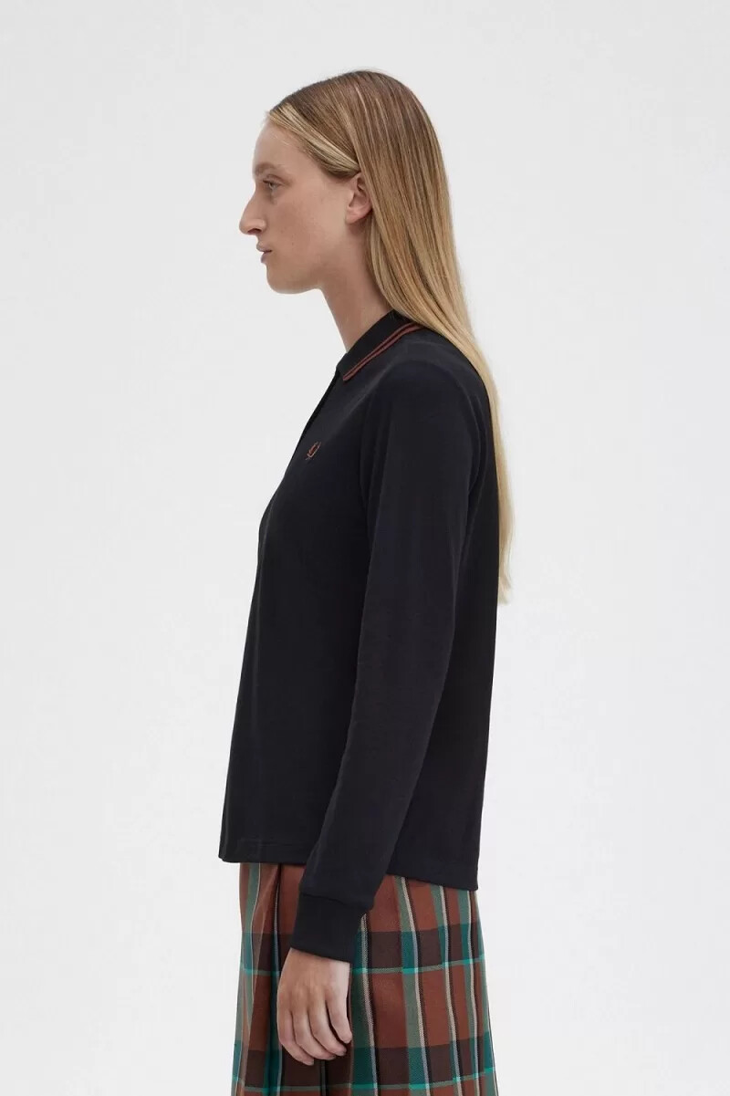 camisa fred perry g3636 para mujer color negro y marrón whisky