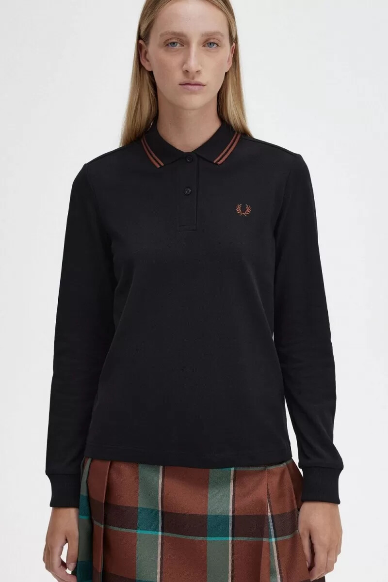 camisa fred perry g3636 para mujer color negro y marrón whisky