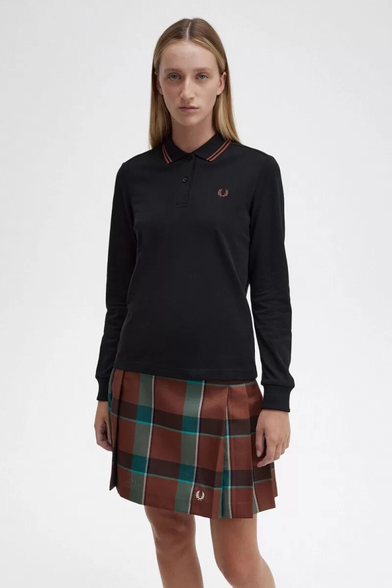 camisa fred perry g3636 para mujer color negro y marrón whisky