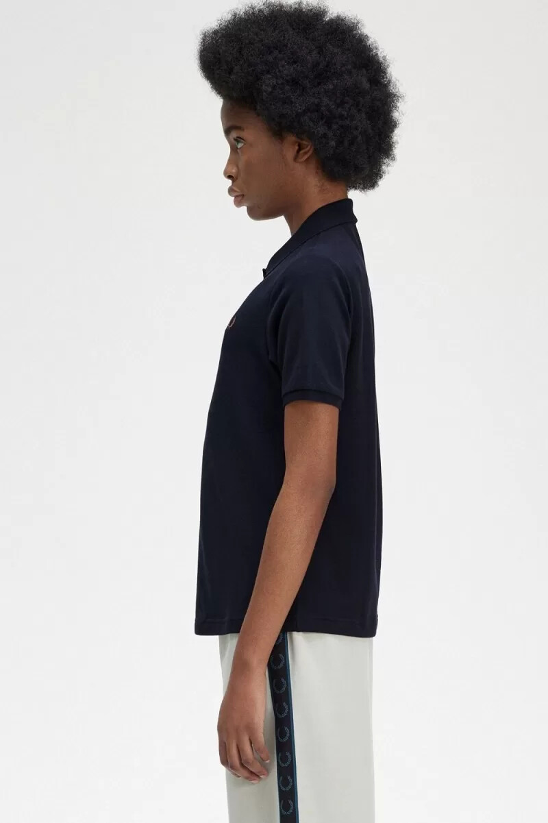 camisa fred perry g6000 para mujer color azul marino y marrón