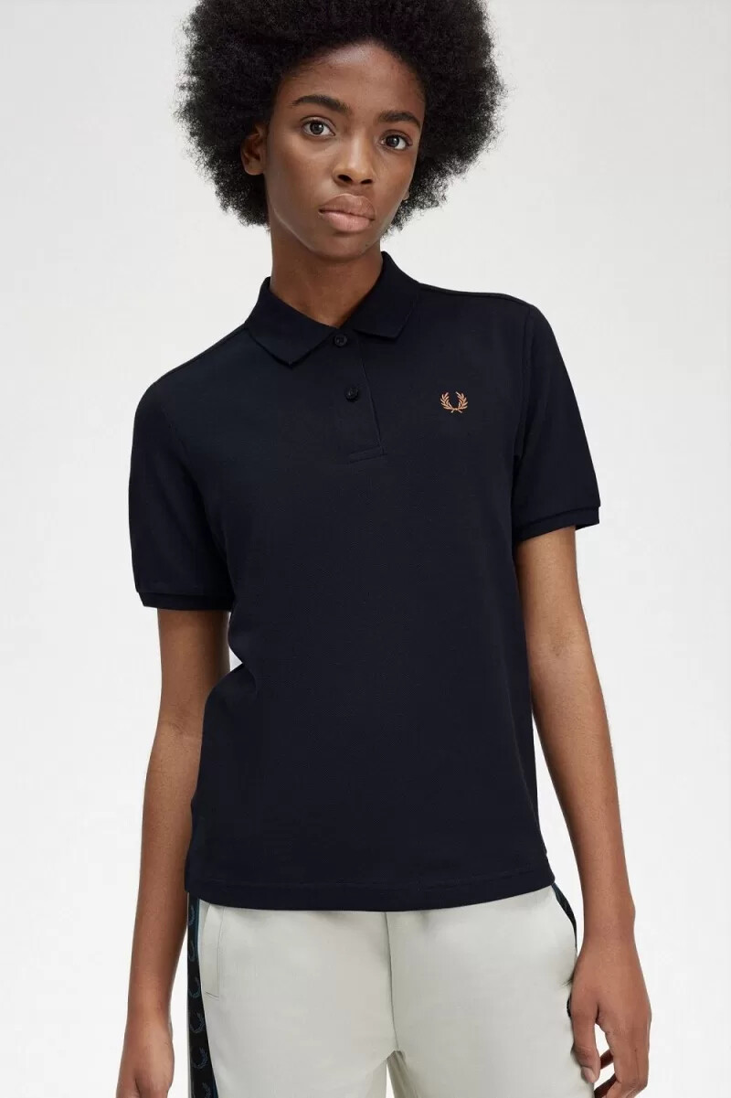 camisa fred perry g6000 para mujer color azul marino y marrón