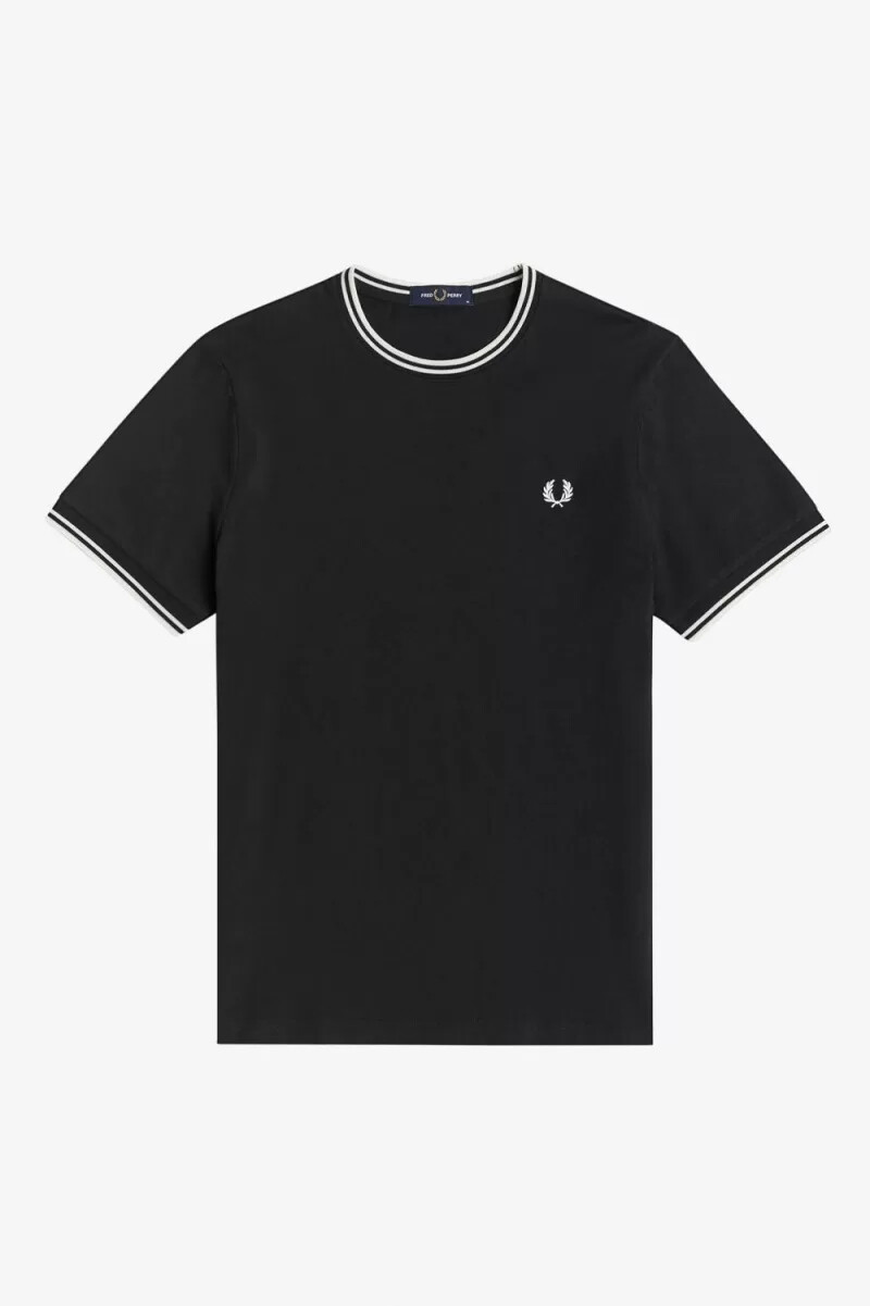 camiseta fred perry twin tipped para hombre negra