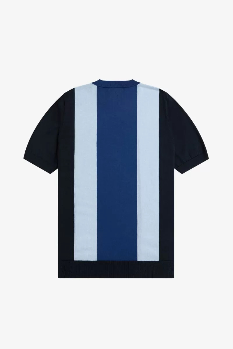 camiseta de punto fino a rayas fred perry para hombre en azul marino turquesa y cobalto sombreado