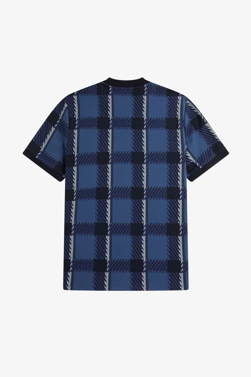 camiseta fred perry glitch tartan para hombre azul medianoche