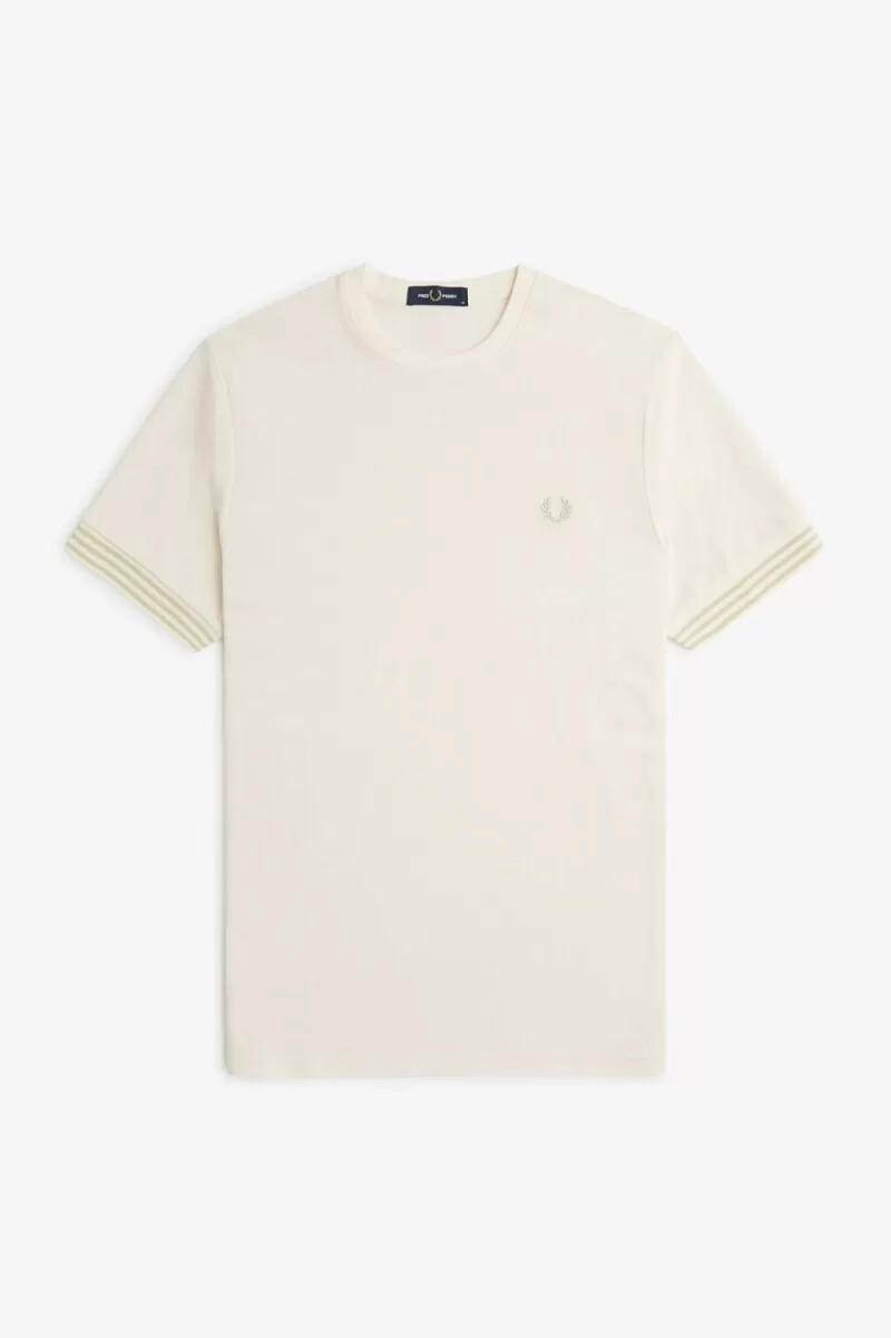 camiseta fred perry con puños a rayas para hombre en beige