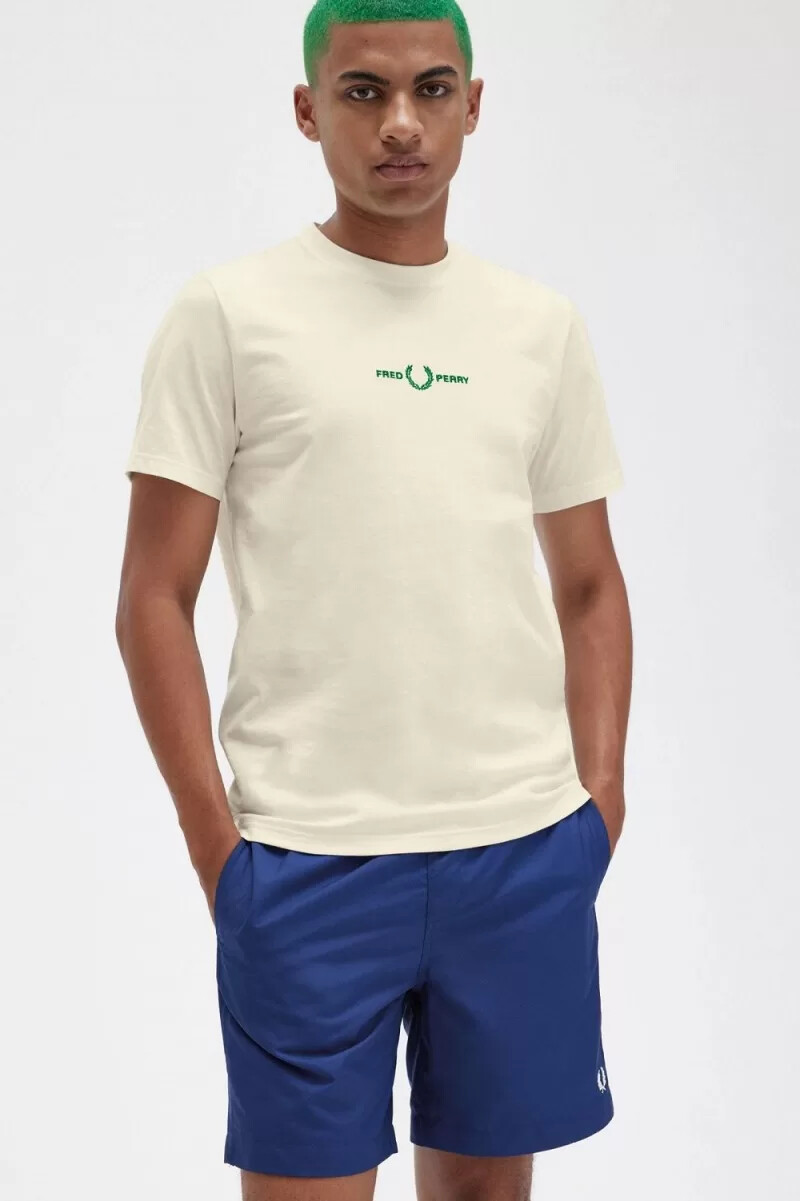 camiseta bordada fred perry para hombre en beige