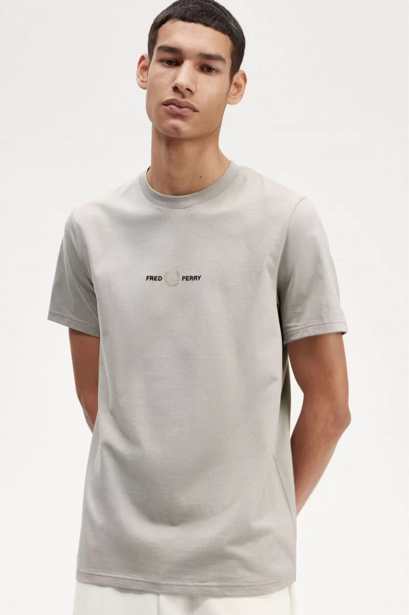 camiseta bordada fred perry para hombre gris
