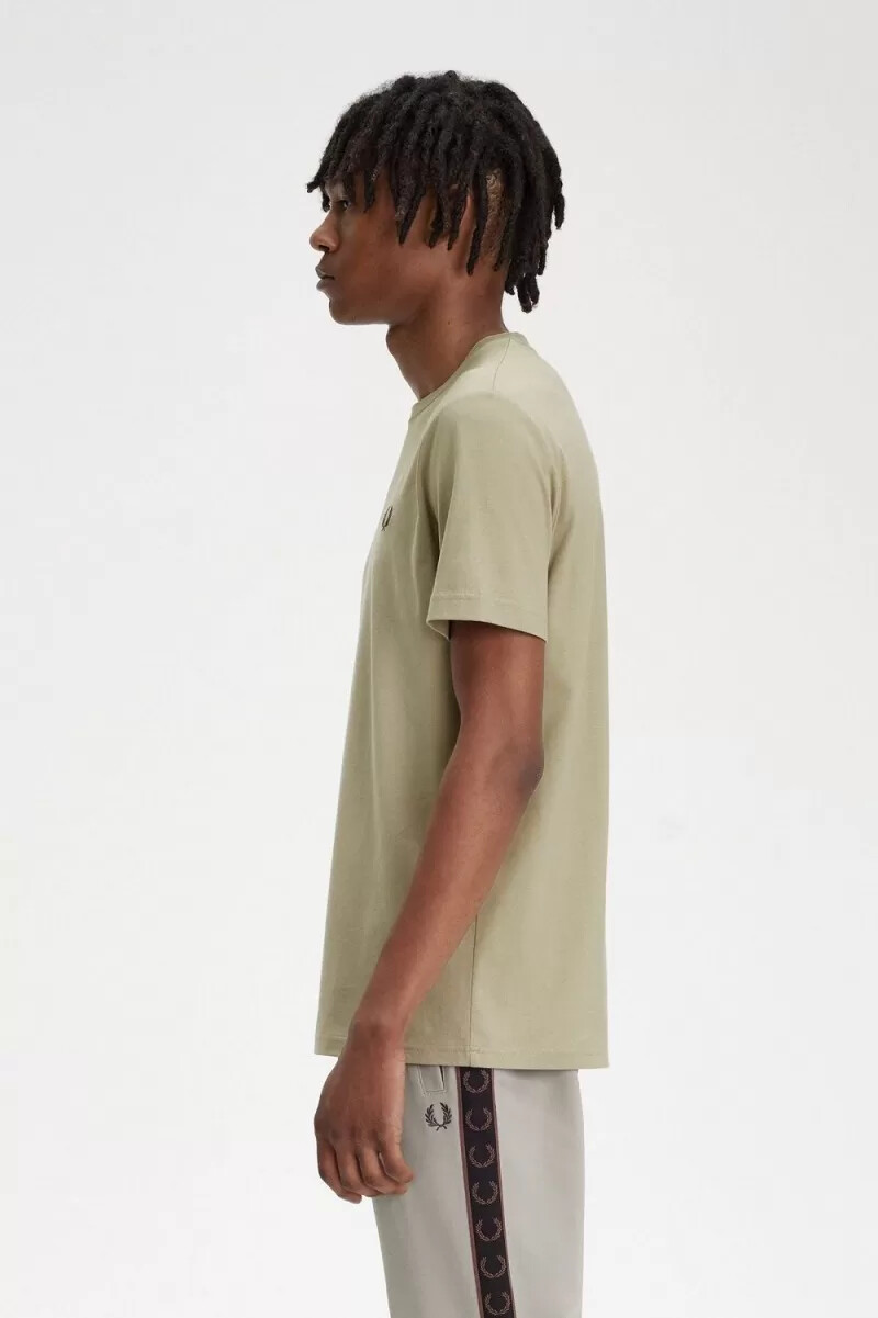 camiseta fred perry de cuello redondo para hombre gris cálido rojo oscuro