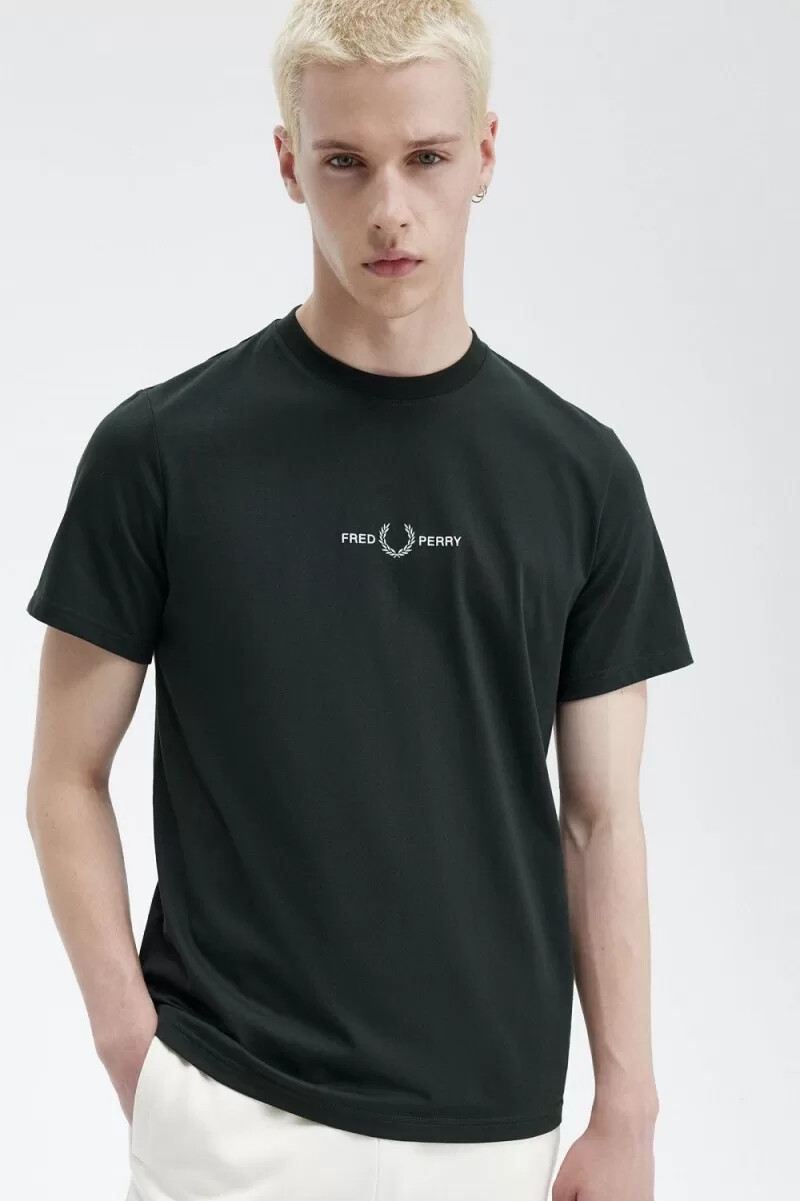 camiseta bordada fred perry para hombre verde noche