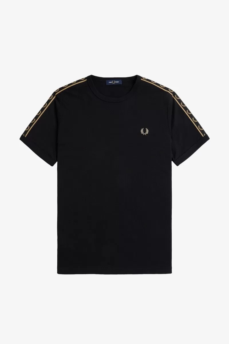 camiseta fred perry con ribetes y cinta en contraste para hombre negra y verde