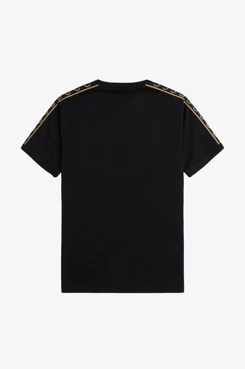 camiseta fred perry con ribetes y cinta en contraste para hombre negra y verde