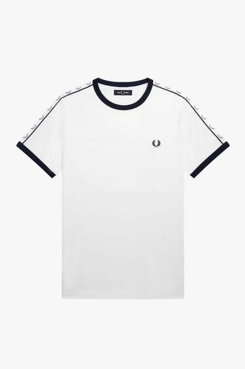 camiseta fred perry con ribetes en blanco nieve para hombre