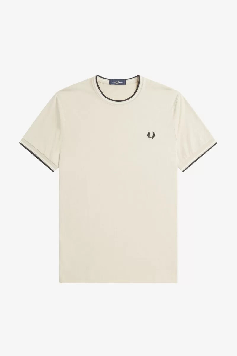 camiseta fred perry twin tipped para hombre color avena beige y negro