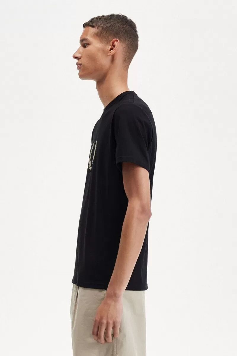 camiseta fred perry flocked laurel wreath para hombre negra y gris cálido