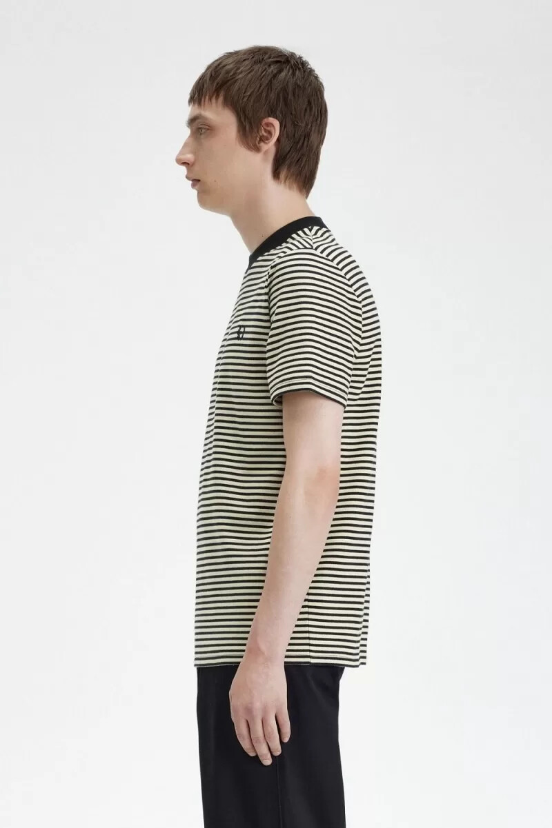camiseta fred perry de rayas finas y peso pesado para hombre color negro avena