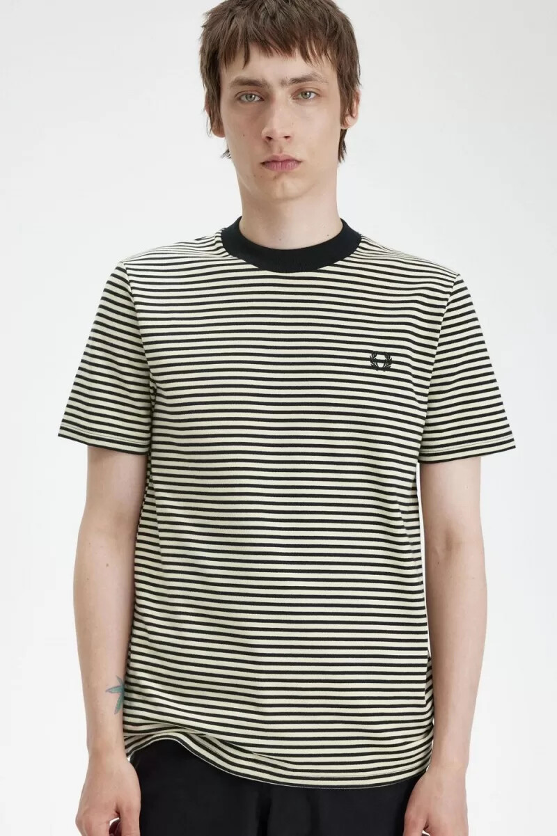 camiseta fred perry de rayas finas y peso pesado para hombre color negro avena