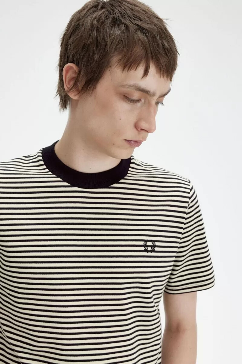 camiseta fred perry de rayas finas y peso pesado para hombre color negro avena