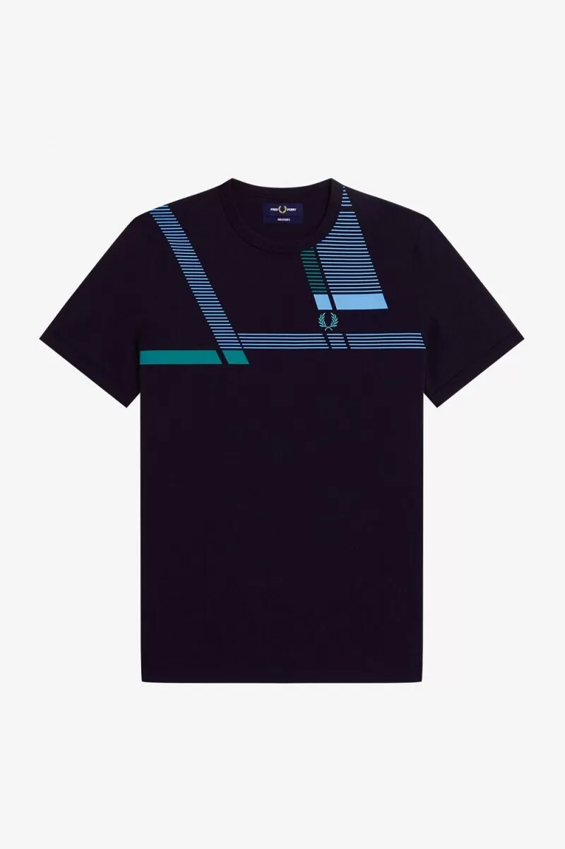 camiseta fred perry con estampado glitch para hombre color azul marino