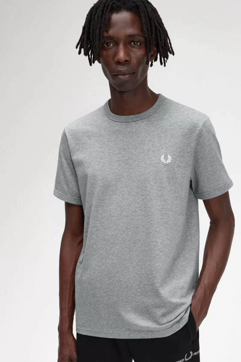 camiseta fred perry ringer para hombre gris