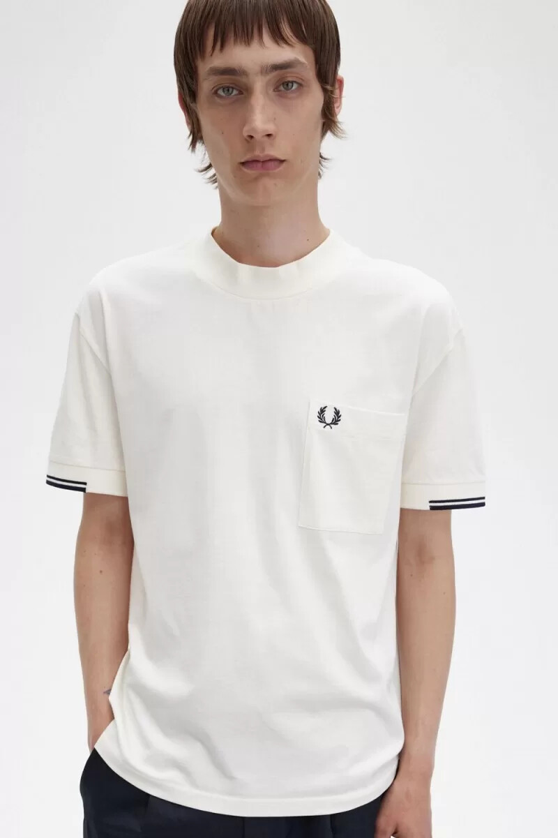 camiseta fred perry con mangas con ribetes para hombre en beige