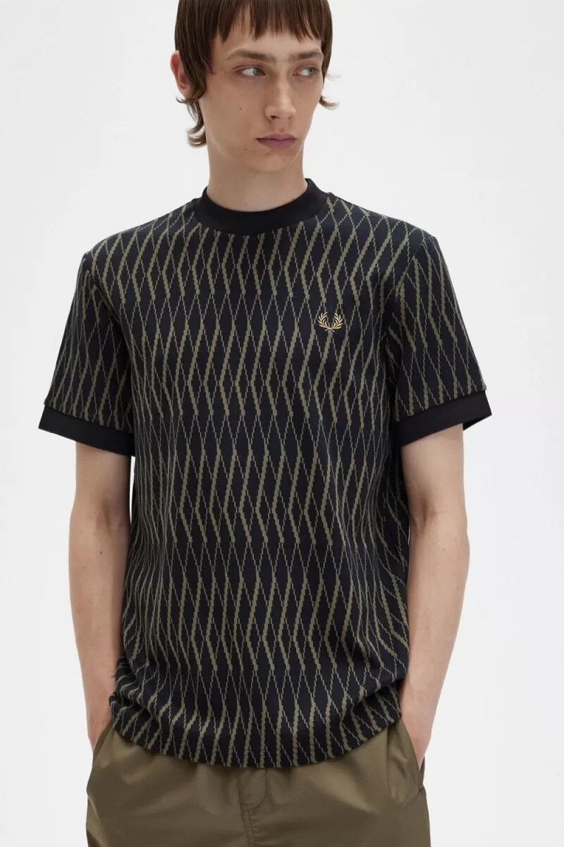 camiseta fred perry argyle jacquard para hombre negra