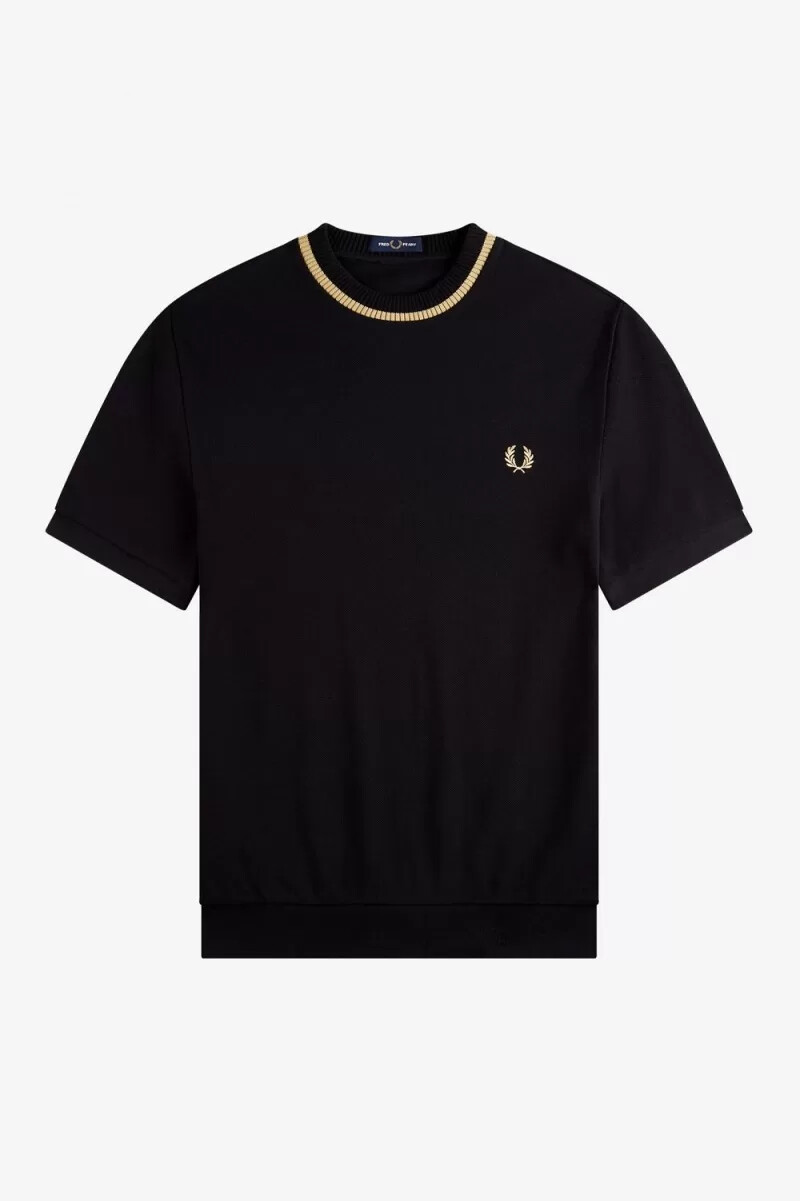 camiseta de piqué con cuello redondo de fred perry para hombre color negro