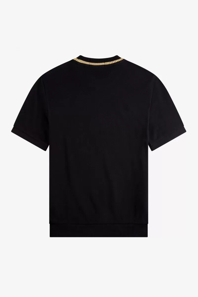 camiseta de piqué con cuello redondo de fred perry para hombre color negro