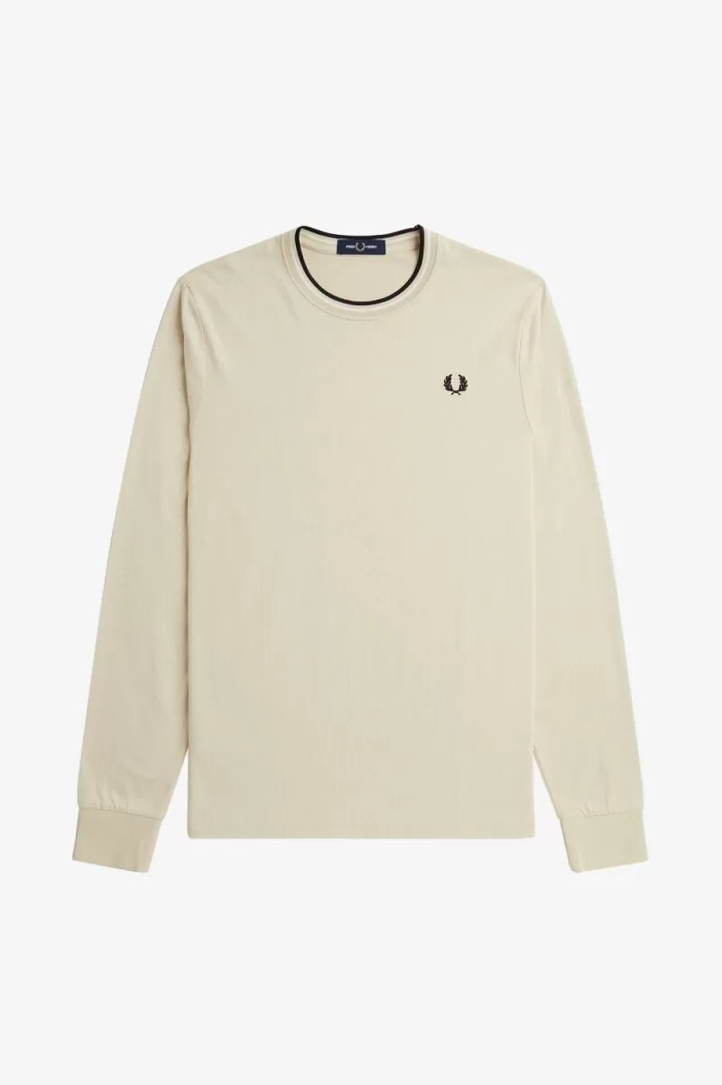 camiseta fred perry twin tipped para hombre color avena beige y negro