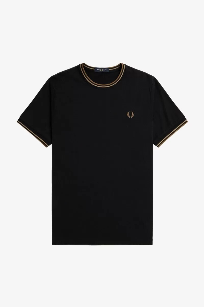 camiseta fred perry twin tipped para hombre negra verde y marrón
