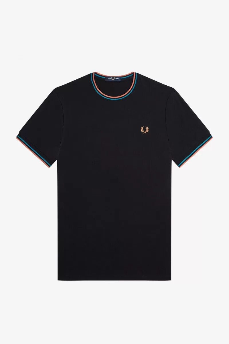 camiseta fred perry twin tipped para hombre color negro azul cibernético óxido claro