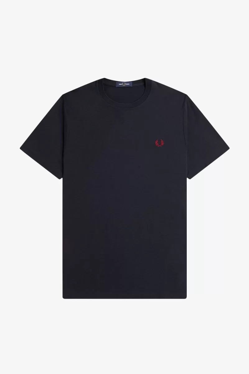 camiseta fred perry de cuello redondo para hombre color azul marino y rojo quemado