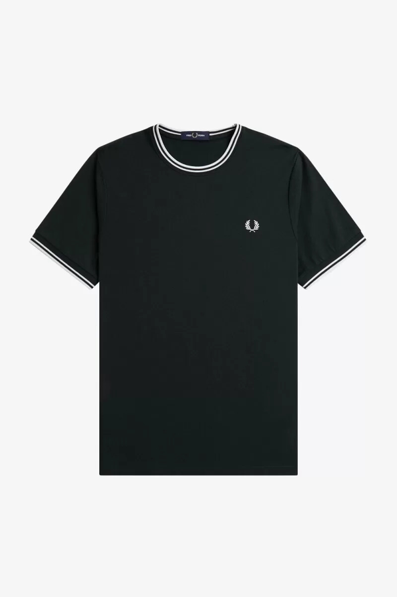camiseta fred perry twin tipped para hombre verde noche y blanco nieve