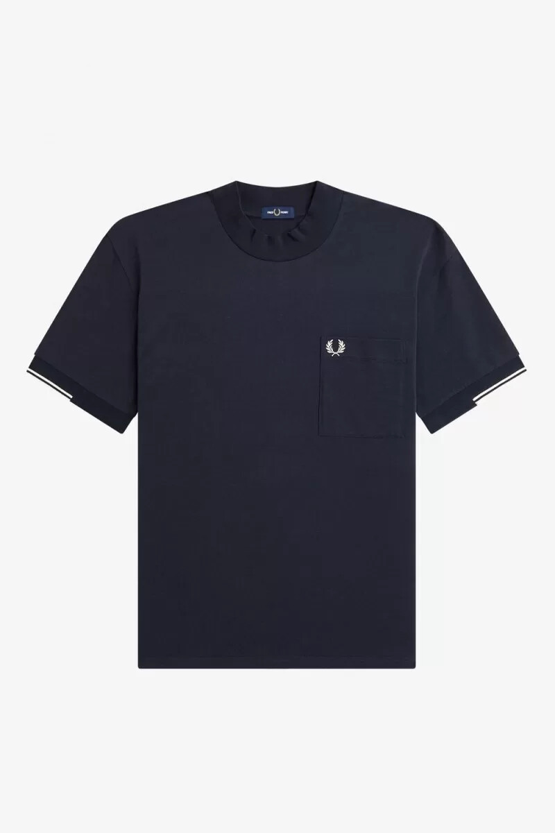 camiseta fred perry con mangas con ribete para hombre color azul marino