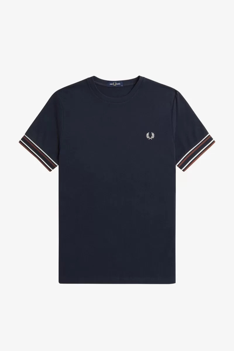 camiseta de piqué con ribete llamativo de fred perry para hombre azul marino