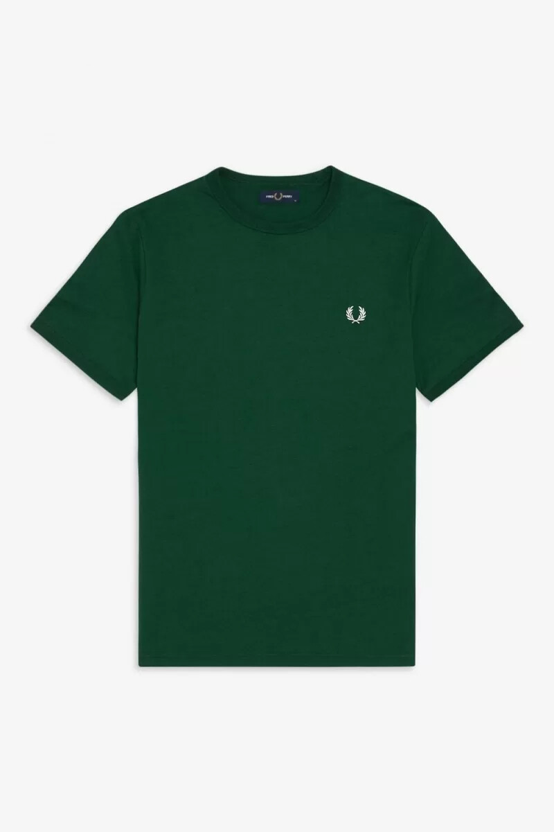camiseta fred perry ringer para hombre verde hiedra
