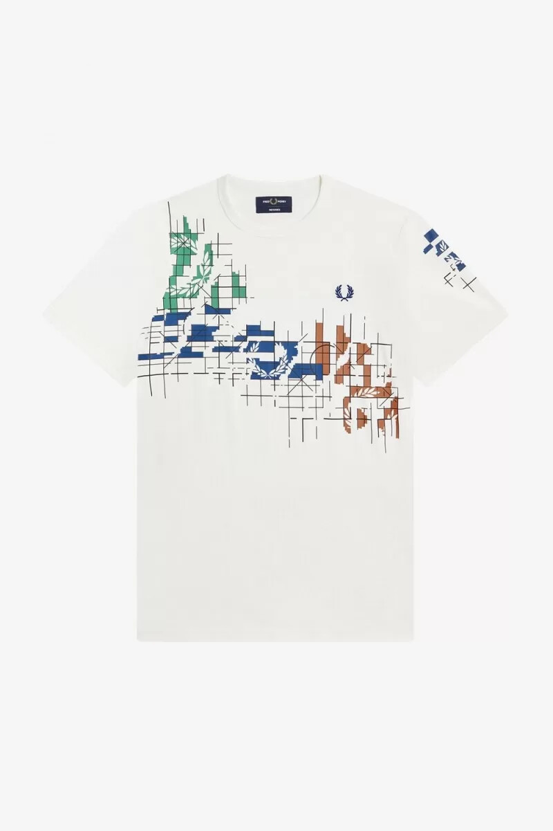 camiseta fred perry con estampado de cuadrícula para hombre en blanco nieve