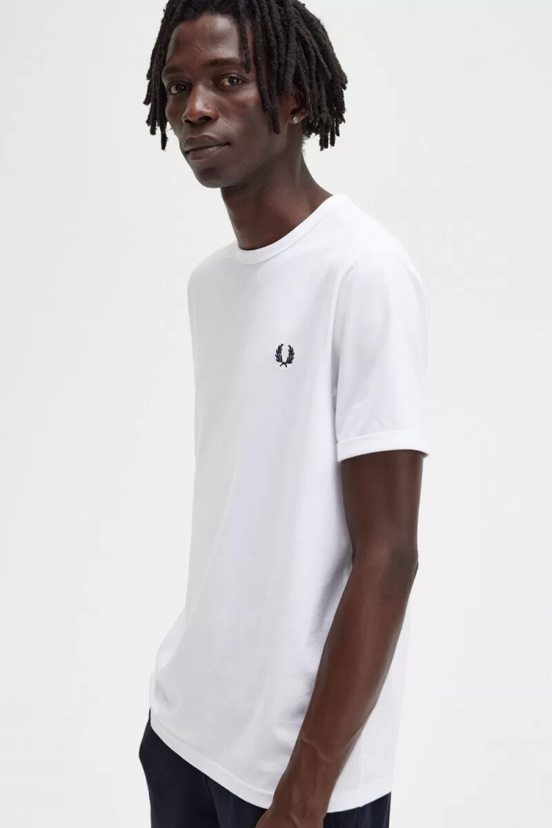camiseta fred perry ringer para hombre blanca