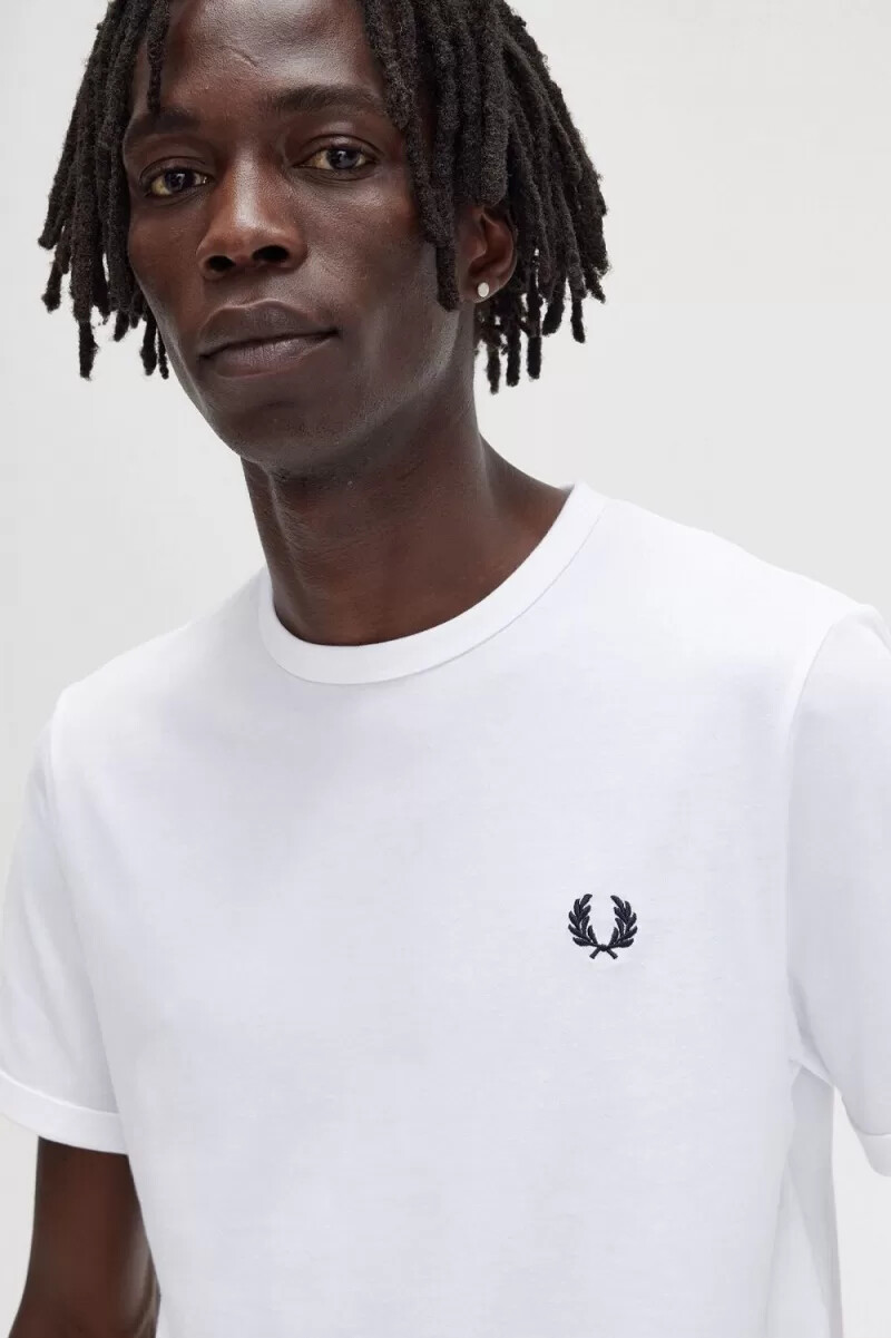 camiseta fred perry ringer para hombre blanca