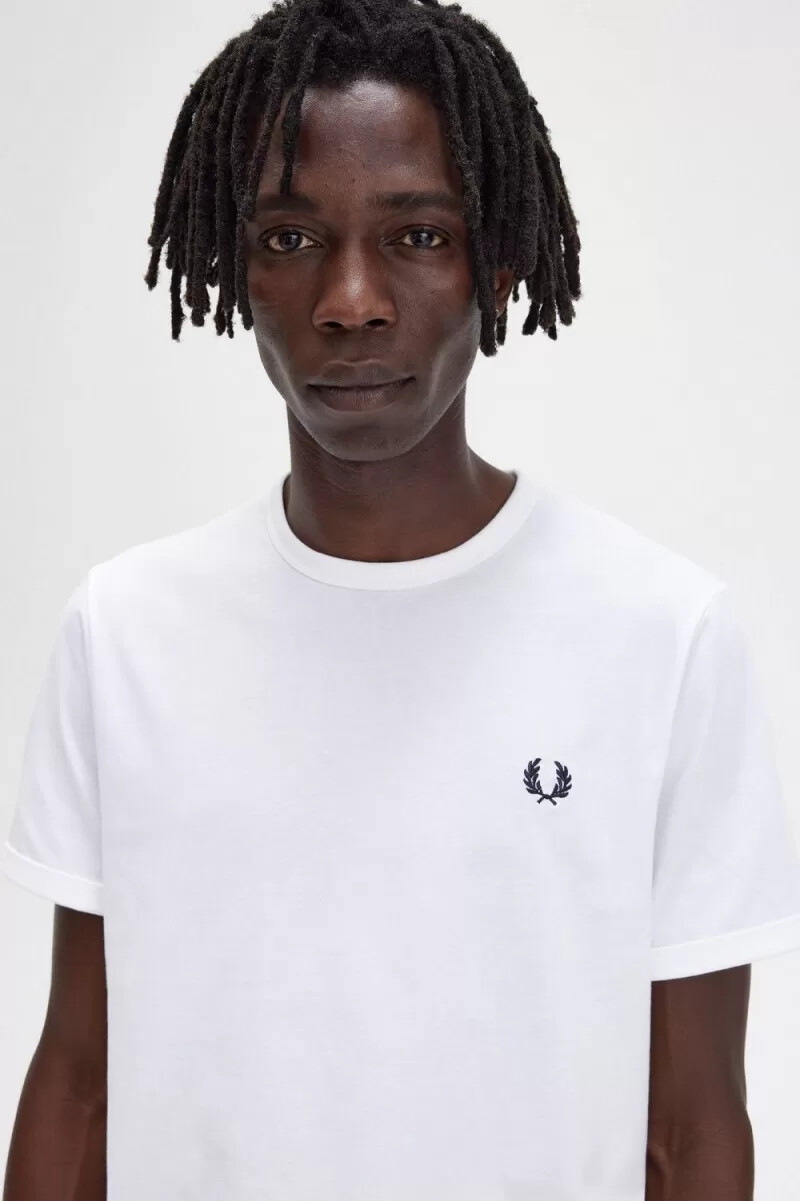camiseta fred perry ringer para hombre blanca