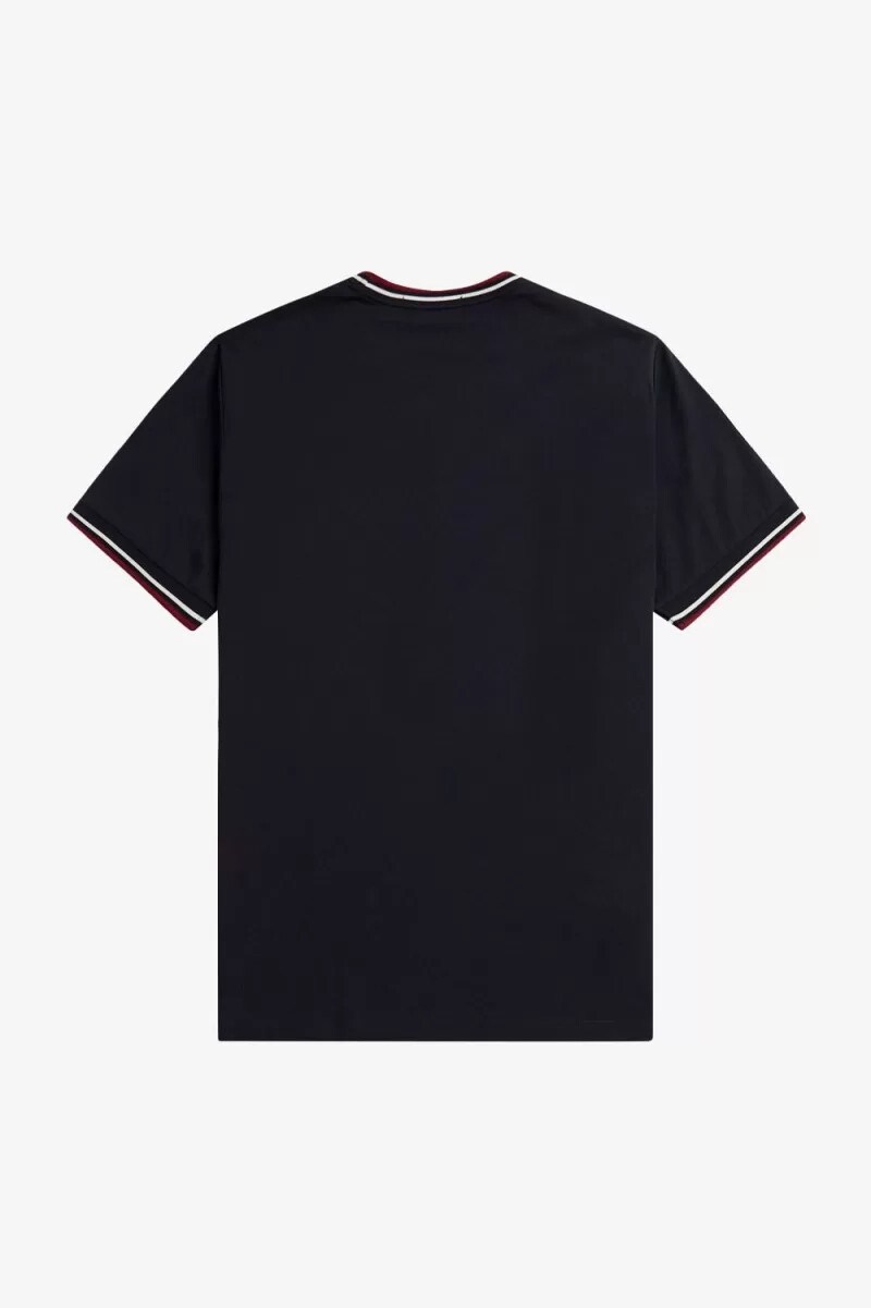 camiseta fred perry twin tipped para hombre azul marino blanco nieve y rojo quemado
