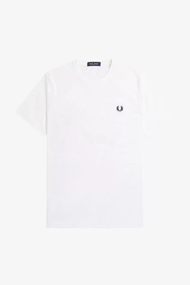 camiseta blanca con gráfico de corona de laurel de fred perry para hombre