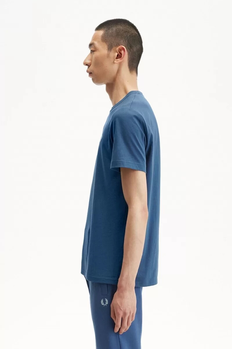 camiseta fred perry de cuello redondo para hombre azul medianoche aguamarina claro