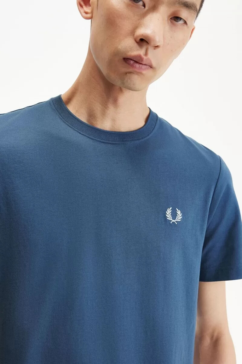 camiseta fred perry de cuello redondo para hombre azul medianoche aguamarina claro