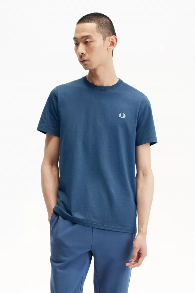 camiseta fred perry de cuello redondo para hombre azul medianoche aguamarina claro