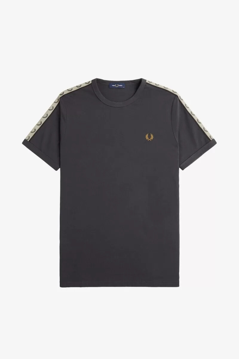 camiseta fred perry con ribetes y cinta en contraste para hombre color gris y negro