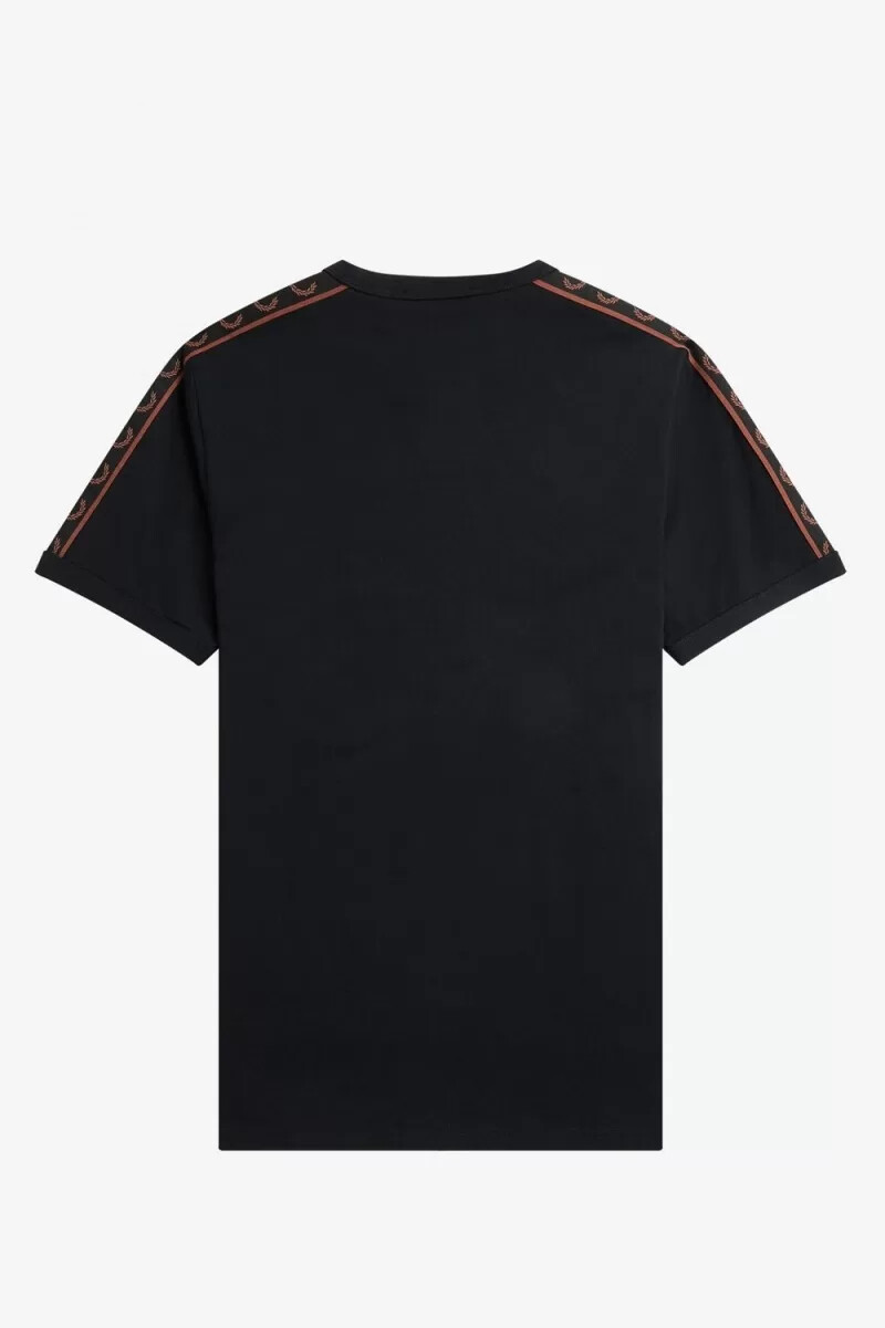 camiseta fred perry con ribetes y cinta en contraste para hombre color negro y marrón whisky