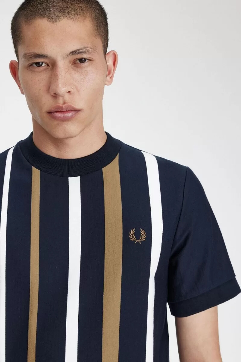 camiseta fred perry con rayas degradadas para hombre azul marino