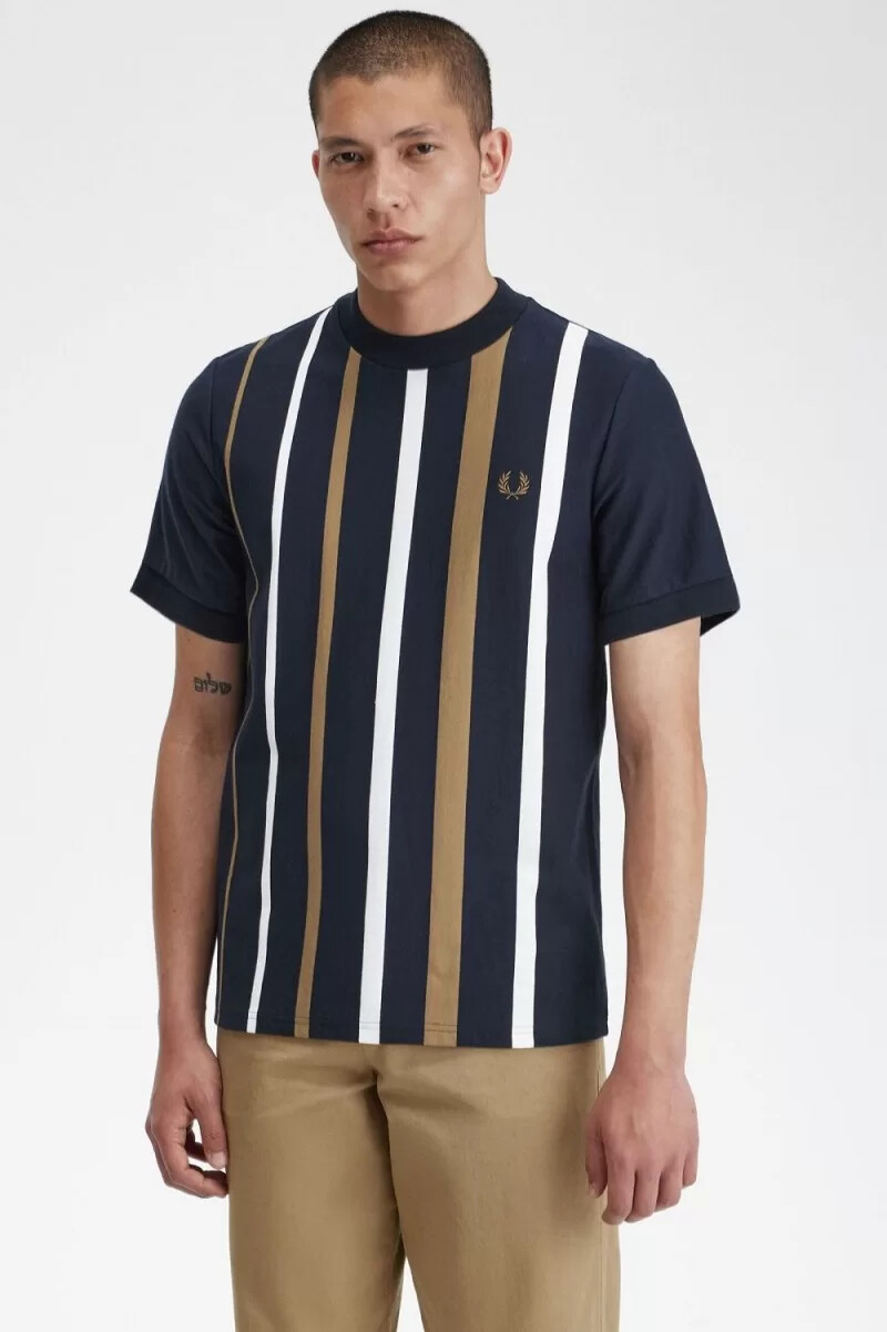 camiseta fred perry con rayas degradadas para hombre azul marino