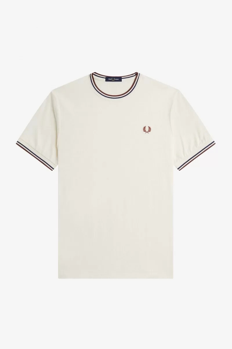 camiseta fred perry twin tipped para hombre beige y marrón whisky