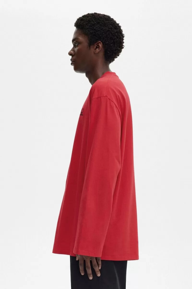 camiseta de manga larga estampada fred perry para hombre en rojo